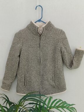 L.L. Bean Heather Gray Lambs Wool Zip-Up Sherpa-Lined Jacket